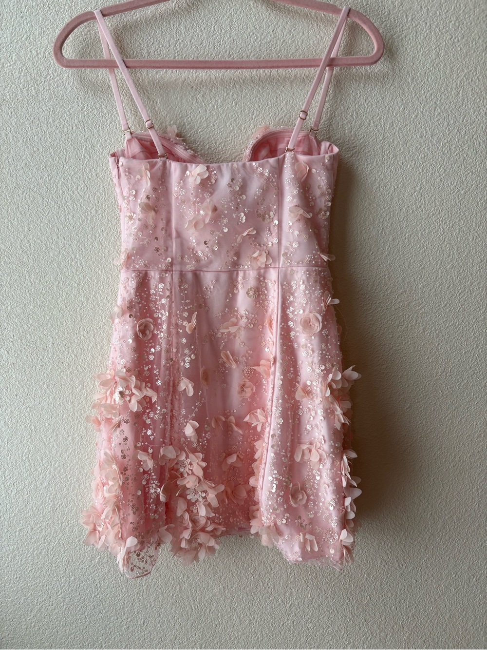 Oh Polly Edita Embelished Bandeau A-Line Floral Mini Dress in ballet pink - Picture 8 of 12